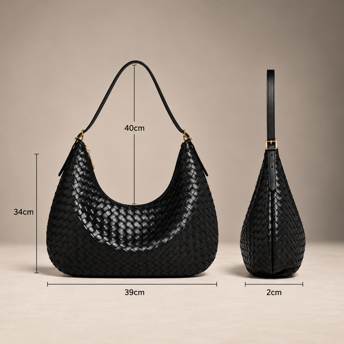 Dimensions du sac tressé Tressia OGAMERI noir